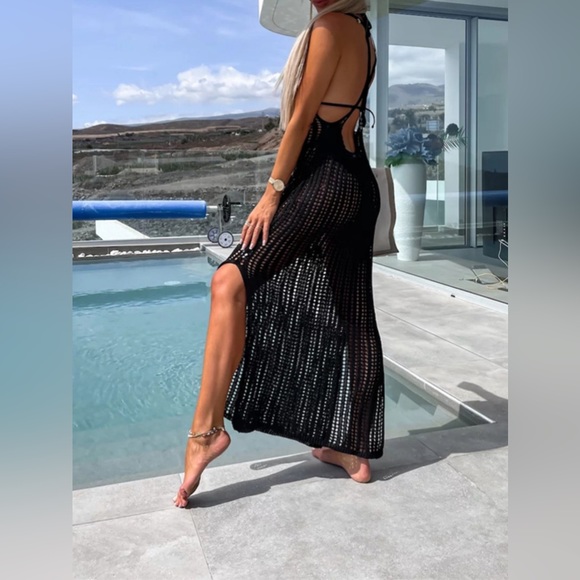 Openwork Slit Cutout Wide Strap Dress - Picture 10 of 16